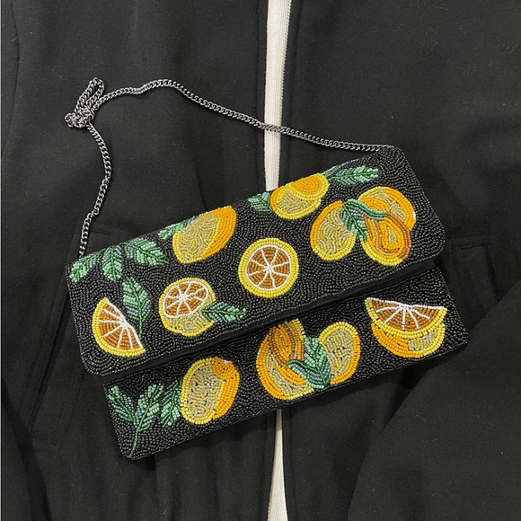 Hollychicla Handbags - Lemon Beaded Clutch bag Black beaded clutch bag beaded shoulder bag NWT